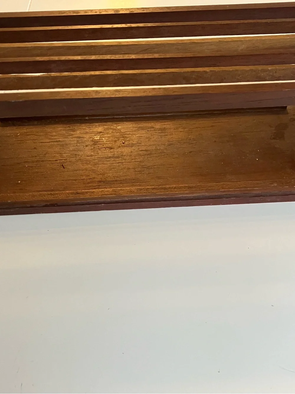 Wood Slat desk Organizer in Brown vintage made in USA.